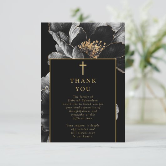 Christelijke Black Gold-viering van het leven begr Bedankkaart (Staand voorkant)