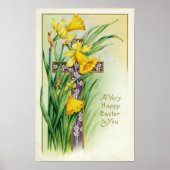 Christelijke Bloemenkruis Jezus Happy Easter Poster (Voorkant)