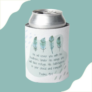 Christelijke Boho Feathers psalm 91:4 Blue Green Blikjeskoeler