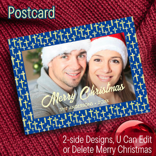 Christelijke Cross-legant Script Navy Blue Kerstmi Feestdagenkaart
