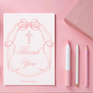 Christelijke Cross Pink Bow Ribbon bevestiging Bedankkaart