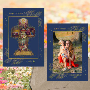 Christelijke Cross Resurrection Familiefoto Pasen Feestdagenkaart