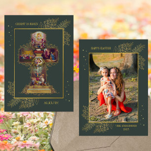 Christelijke Cross Resurrection Familiefoto Pasen Feestdagenkaart