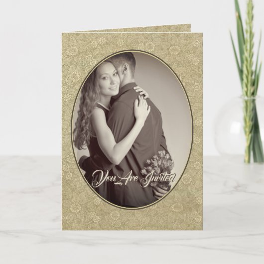 Christelijke Damask Wedding Invitation Cream/Tan (Voorkant)