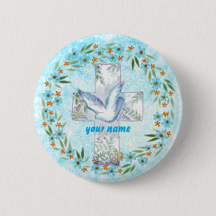 Christelijke Duif Kruis knop Ronde Button 5,7 Cm