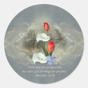 Christelijke Faith Art ~ Matthew 19:26 Ronde Sticker