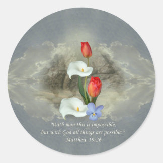 Christelijke Faith Art ~ Matthew 19:26 Ronde Sticker