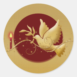 Christelijke feeststok met gouden kerstduif ronde sticker