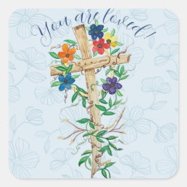 Christelijke Floral Cross Vierkante Sticker