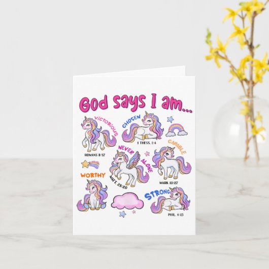Christelijke God zegt dat ik eenhoorn bijbelvers r Kaart (Gele Bloem)