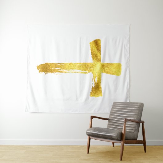 Christelijke Gouden Brush Cross - Modern Crucifix Wandkleed (In Situ (horizontaal))