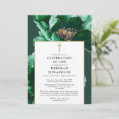 Christelijke groene bloemenviering van het leven kaart (Staand voorkant)