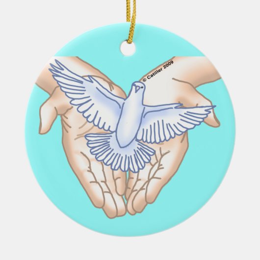 Christelijke Hands Dove Keramisch Ornament (Voorkant)