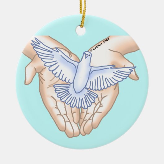 Christelijke Hands Dove Keramisch Ornament (Voorkant)