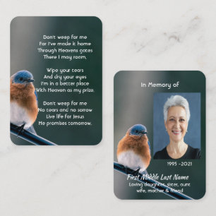 Christelijke herdenkingsfoto Blauwe Vogel Tuinvoge Visitekaartje