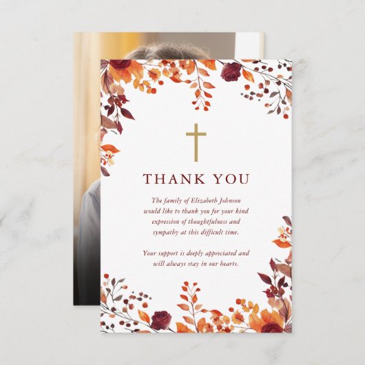 Christelijke Herfst Viering van het Leven Fotobegr Bedankkaart (Voorkant / Achterkant)