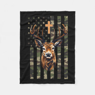 Christelijke hertenjacht Camo Amerikaanse vlag Fleece Deken