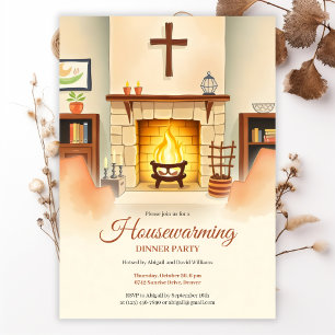 Christelijke housewarming gezellige open haard din kaart