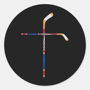 Christelijke ijshockeysticks kruis geloof sporten ronde sticker