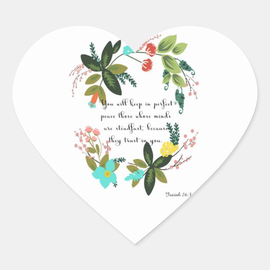 Christelijke inspirerend kunst - Isaiah 26:3 Hart Sticker (Voorkant)
