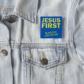 Christelijke Jesus First Bacon Second Vierkante Button 5,1 Cm (In situ)