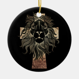 Christelijke Jesus Lion Tribe Judah Cross Keramisch Ornament