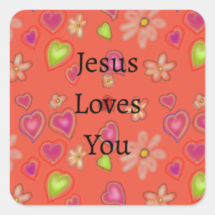 Christelijke Jezus Houdt Van Jou Paarse Groene Har Vierkante Sticker