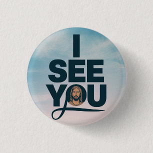 Christelijke Jezus kijkt naar je, Jezus zie je Ronde Button 3,2 Cm