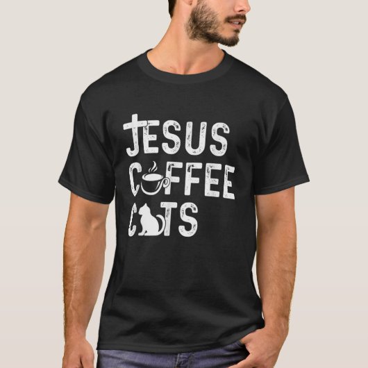 Christelijke Jezus Koffee Katten Religieuze Kat Ca T-shirt (Voorkant)