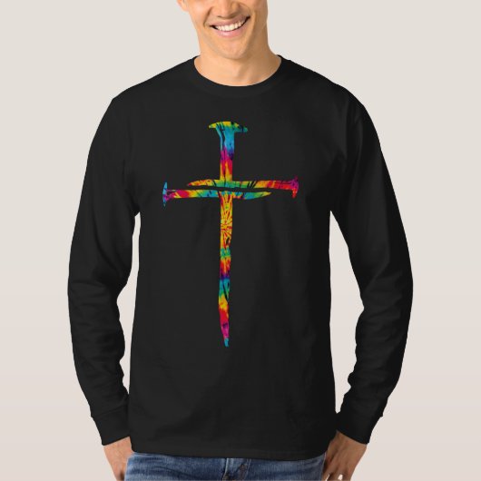 Christelijke Jezus Nail Cross Tie Dye Rainbow Bijb T-shirt (Voorkant)