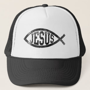 Christelijke Jezus Vis, zwarte Ichthys Trucker Pet