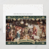 Christelijke kerst met groene  nativiteitsscène feestdagenkaart (Voorkant / Achterkant)