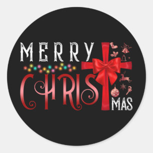 Christelijke kerst met vrolijk kerstkruis ronde sticker