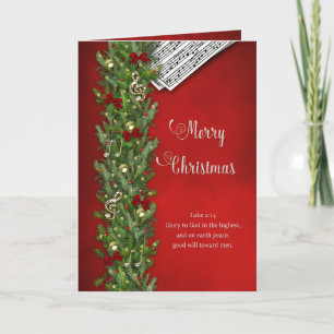 Christelijke kerst, Muzieknoten, rood, pine tak Kaart