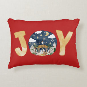 Christelijke Kerst Waterverf Geboorte Rood Accent Kussen