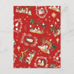 Christelijke Kerst Waterverf Geboorte Rood Feestdagenkaart