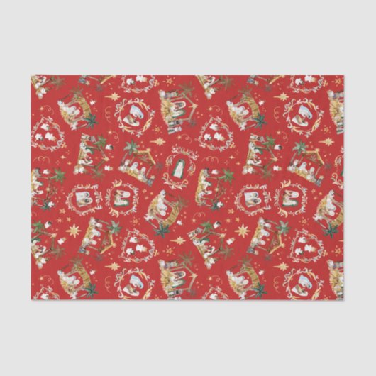 Christelijke Kerst Waterverf Geboorte Rood Tissuepapier (Voorkant)