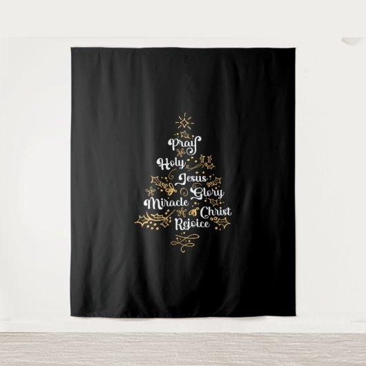 Christelijke kerstboom familie vakantie kerk wandkleed (Voorkant)