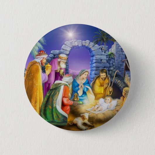 Christelijke kerstkaart ronde button 5,7 cm (Voorkant)