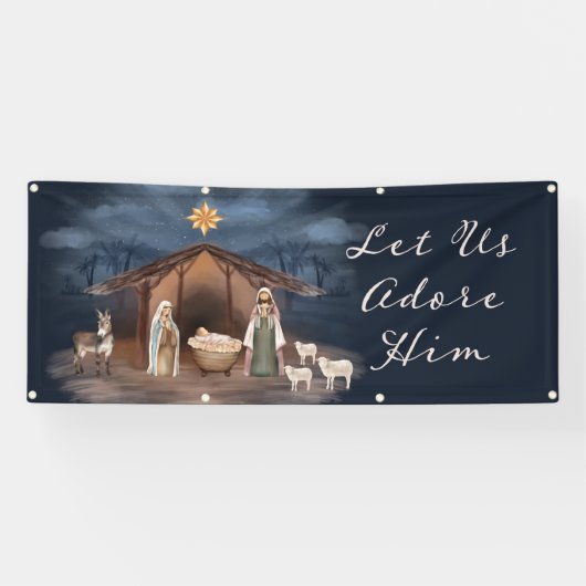 Christelijke kerstkerk spandoek (Horizontaal)