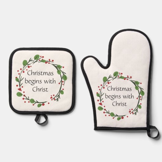 Christelijke kerstscripts ovenwant & pannenlap set (Voorkant)