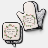 Christelijke kerstscripts ovenwant & pannenlap set (Voorkant / Achterkant)