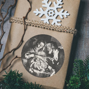 Christelijke kerststal manager ronde sticker