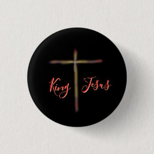 Christelijke Koning Jezus met Kruis Ronde Button 3,2 Cm