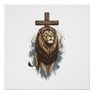 Christelijke Leeuw en Kruis Vintage Perfect Poster