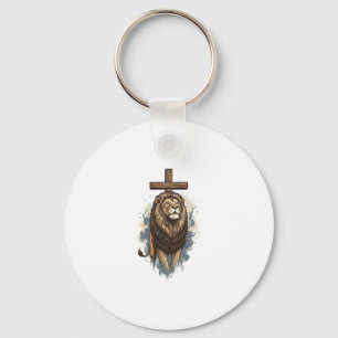 Christelijke Leeuw en Kruis Vintage Sleutelhanger
