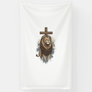 Christelijke Leeuw en Kruis Vintage Spandoek