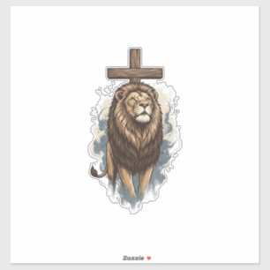 Christelijke Leeuw en Kruis Vintage Sticker