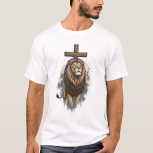 Christelijke Leeuw en Kruis Vintage T-shirt