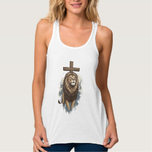 Christelijke Leeuw en Kruis Vintage Tanktop